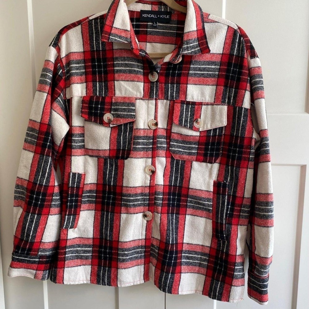 Kendall & Kylie Large Shacket Plaid Shirt Cabin Outerwear Flannel Women sku5